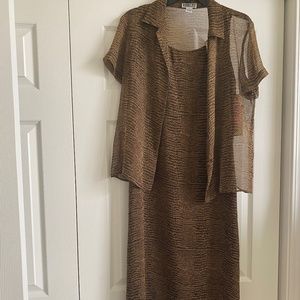 Bobbie Bee Nordstrom 100% Silk Brown Alligator Print Dress